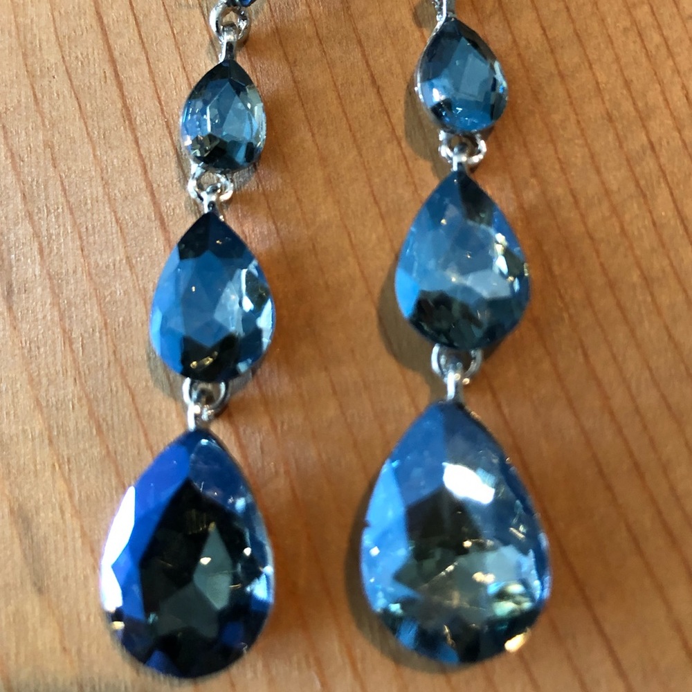 💃Blue 4 Crystal Teardrop Dangle Earrings